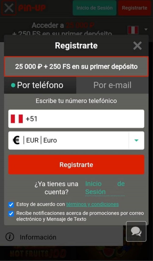 Registro utilizando un número de teléfono